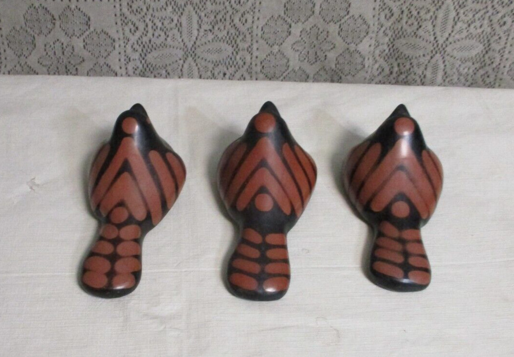 3 Chulucanas Peru Peruvian Pottery Signed - Art Pottery Birds