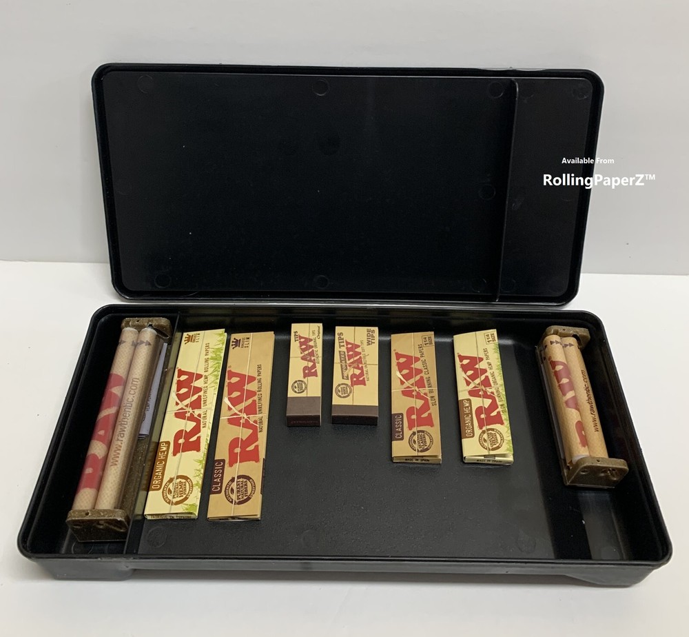 THE STATION ROLLING TRAY & STORAGE BOX +RAW Papers, Tips & Rolling Machines READ