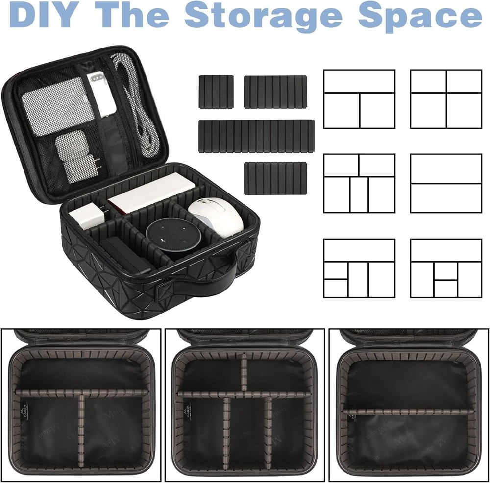 Versatile Travel Cord Organizer with Adjustable Sections for DJs - Large Size