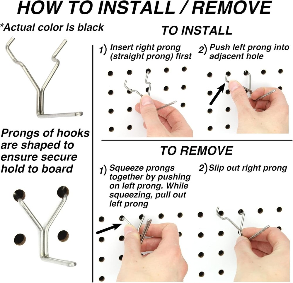 Heavy Duty Steel Pegboard Hooks 100-Pack - Black