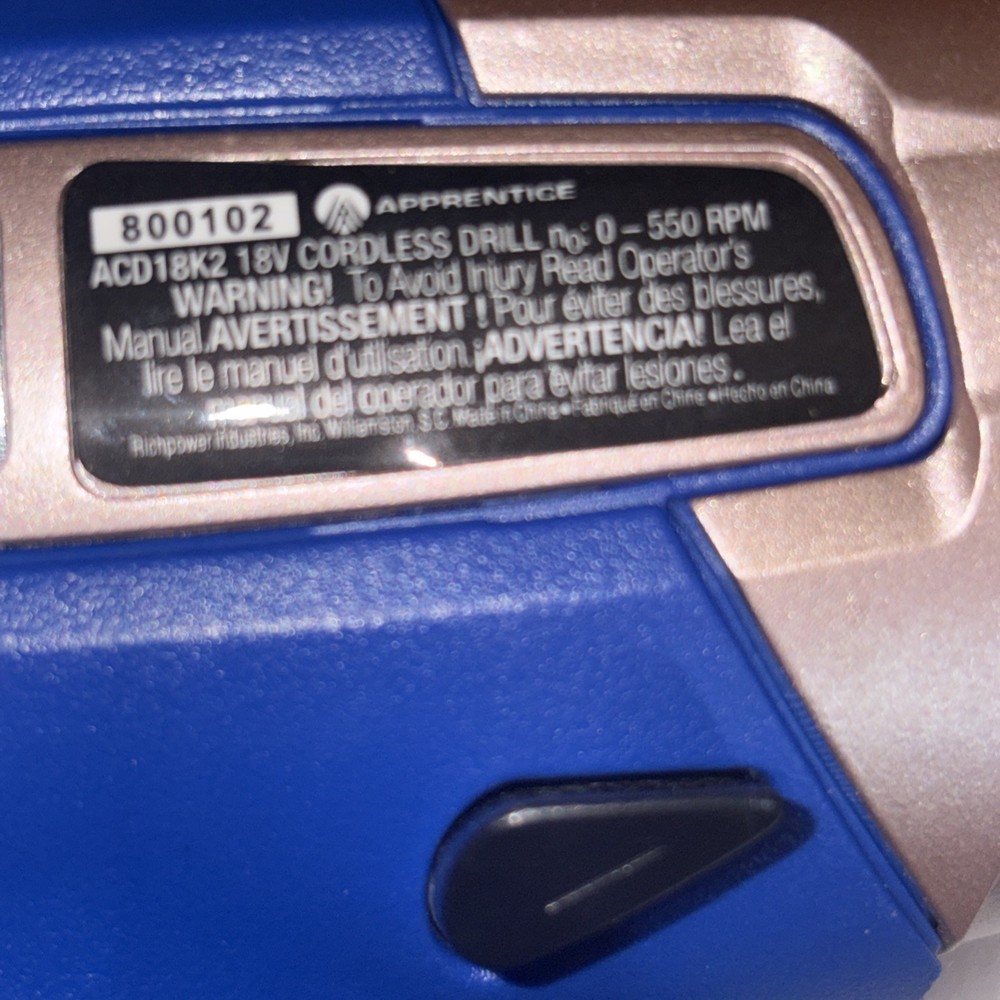 Apprentice acd18k2 18V Drill Driver Tool No Battery Untested. + Paperwork. Clean