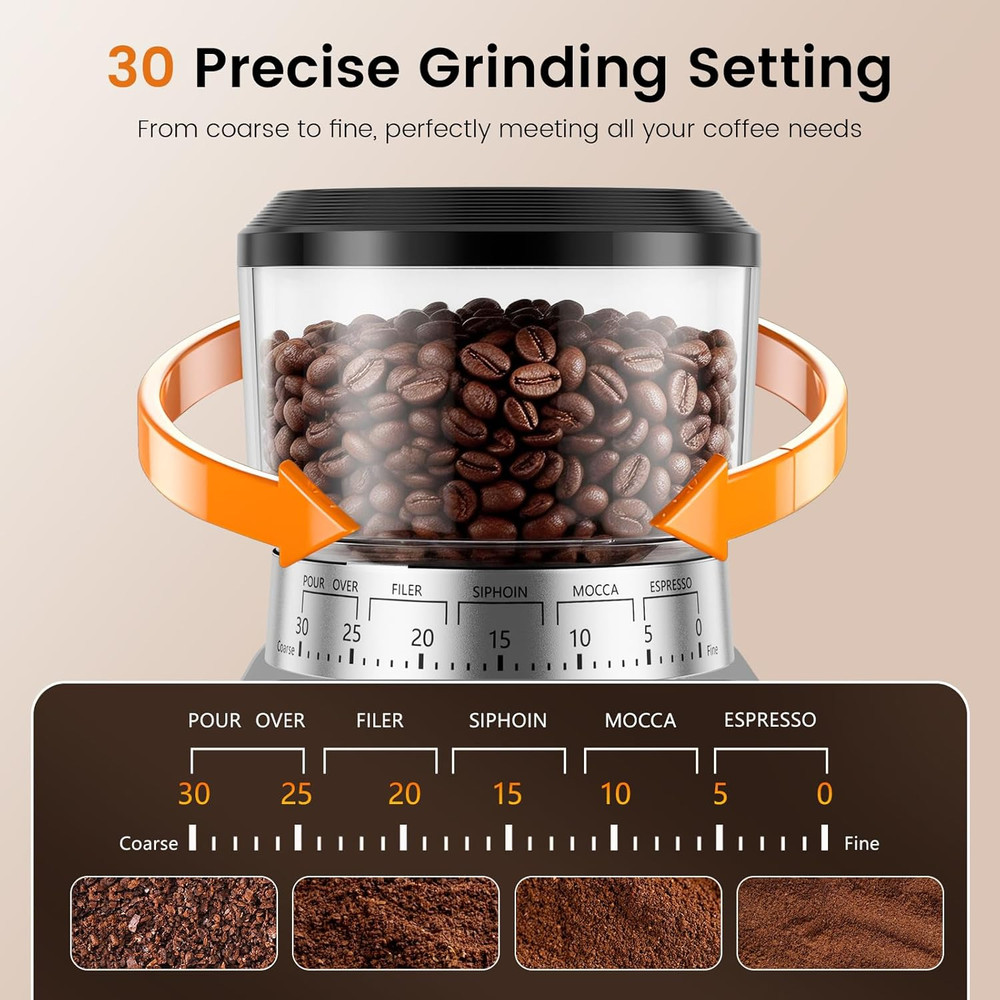 Electric Burr Coffee Grinder with 30 Settings & Touchscreen Control