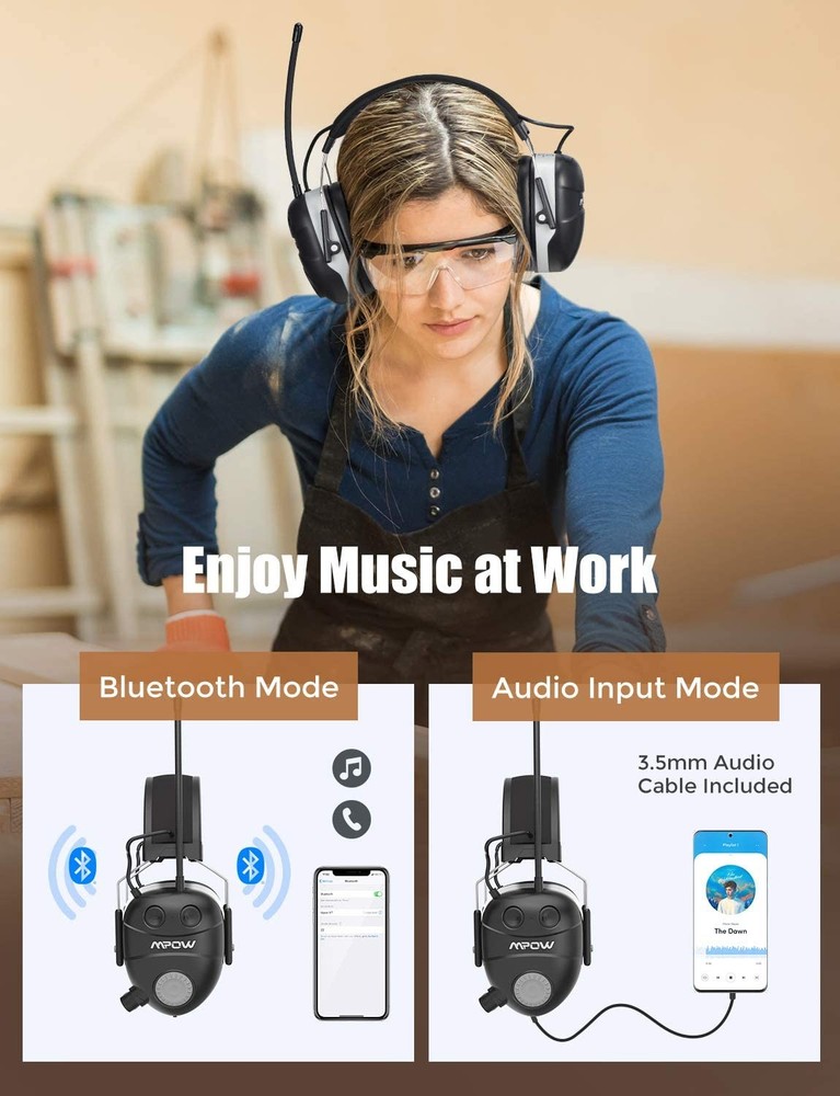 Mpow Hearing Protector Bluetooth Wireless Electronic Ear Muffs For Shooting Work