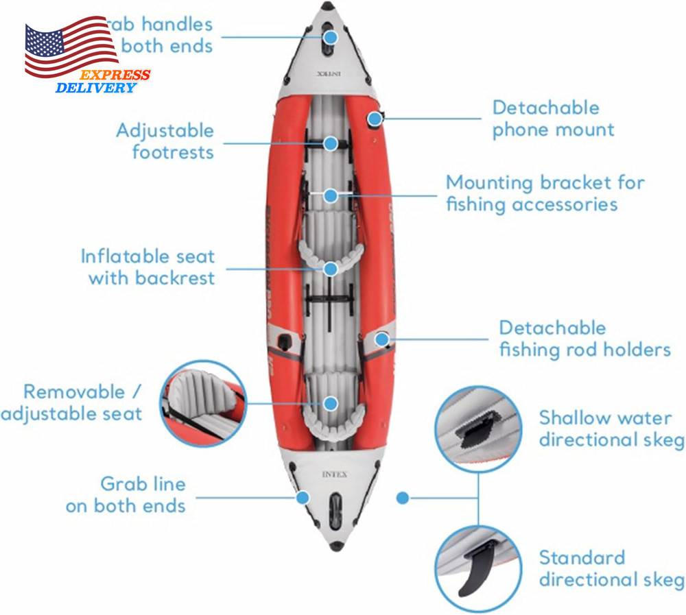 68309EP Excursion Pro K2 Inflatable Kayak Set Includes Paddles High-Output Pump