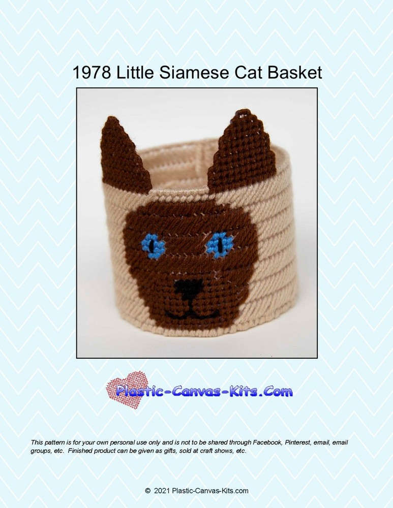 Little Siamese Cat  Basket-Plastic Canvas Pattern or Kit
