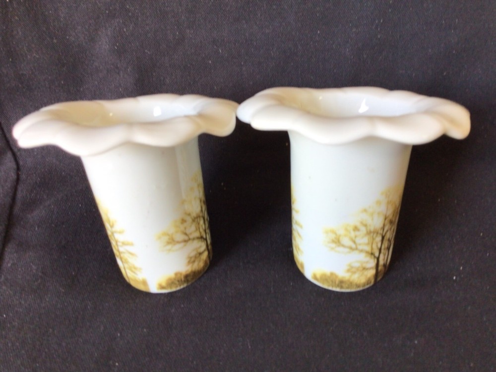 Vases (2) white - pottery - flower shaped top