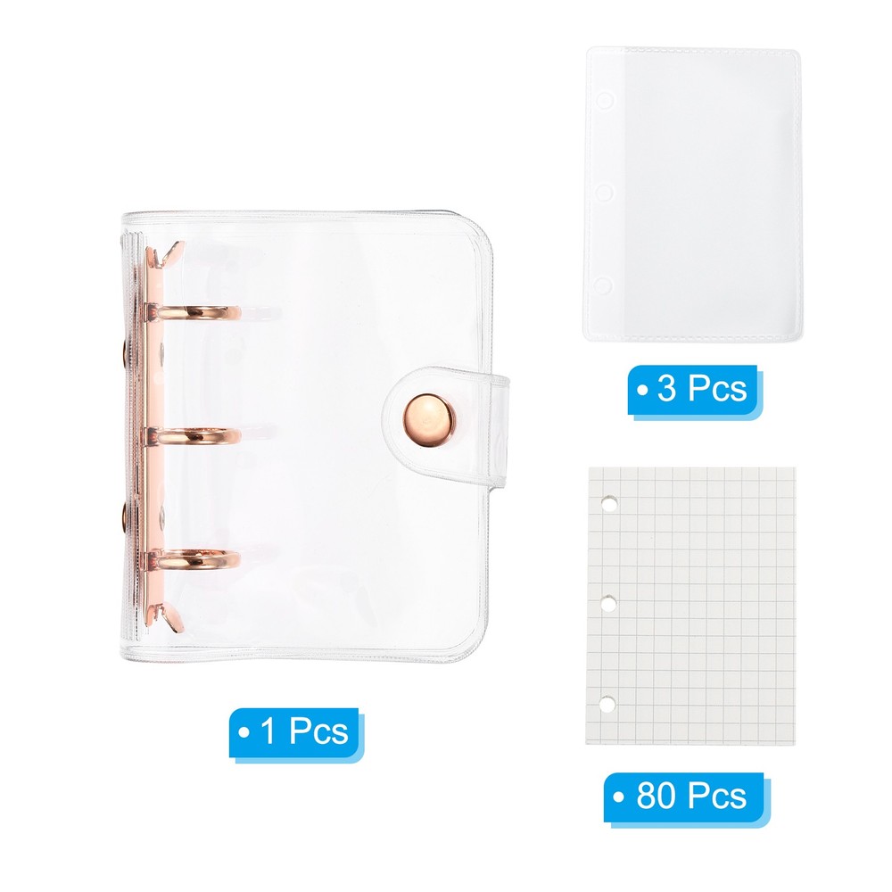 Clear 3 Ring Binder Cover, PVC Notebook Binder Refillable Loose Leaf, Rose Gold