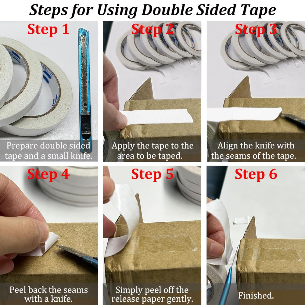Double Sided Tape for Crafts, 6 Rolls Multi-Size Double-Sided Adhesive Tape for
