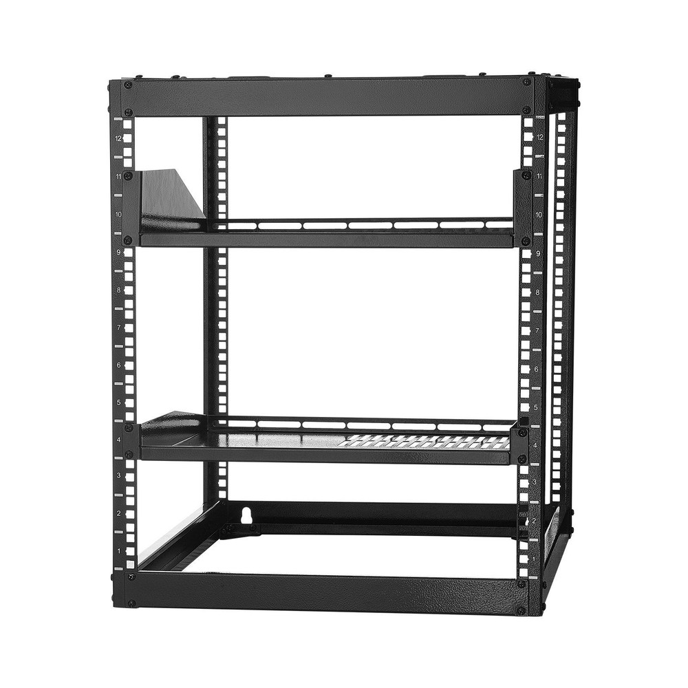 12U Floor Wall Rack 23in Depth Open Frame 500lb Load 4-Post Built