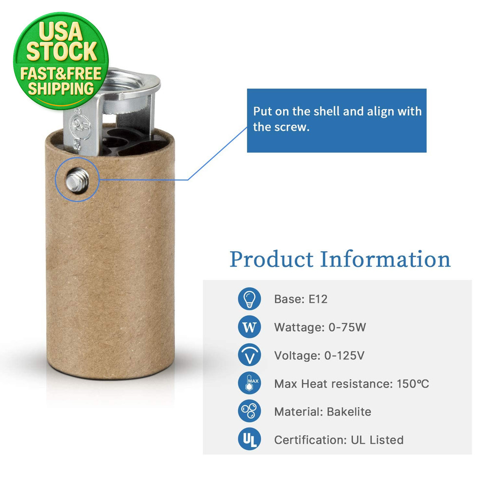 E12 LED Light Bulb Socket Candelabra Base Replacement Keyless Holder 6 Pack