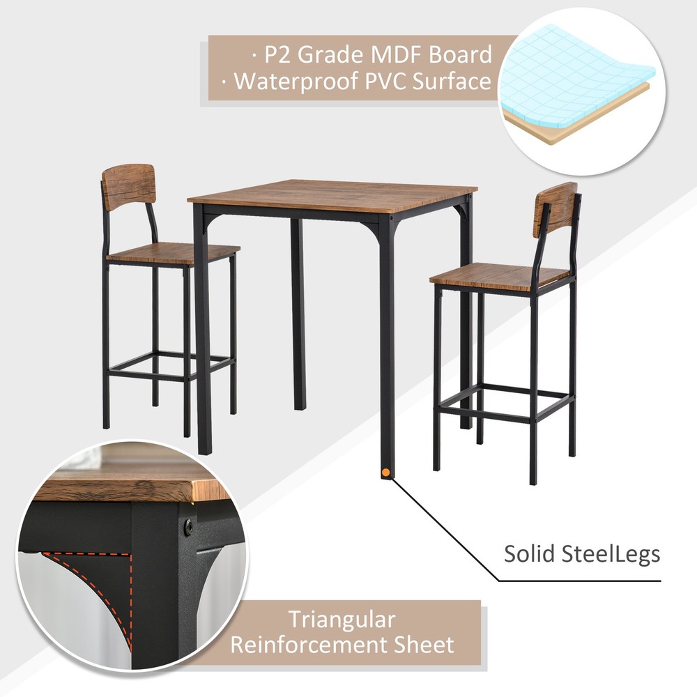 3 Piece Bar Table Set, Industrial Counter Height Dining Table Set, Bar Table &