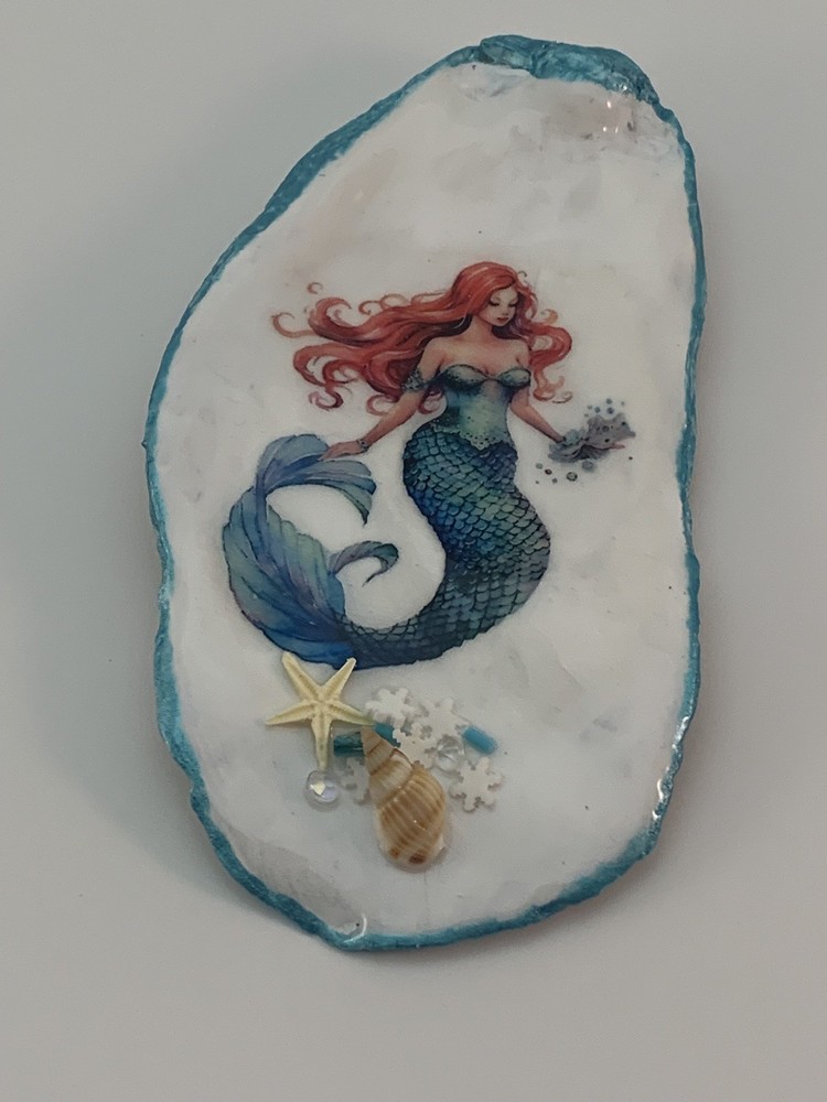 Handmade Decoupaged Oyster Shell Trinket Dish, Gift, Decor