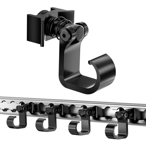4 Pack L Track Hooks with Single Stud Fitting, Spring-Loaded Adjustable Black