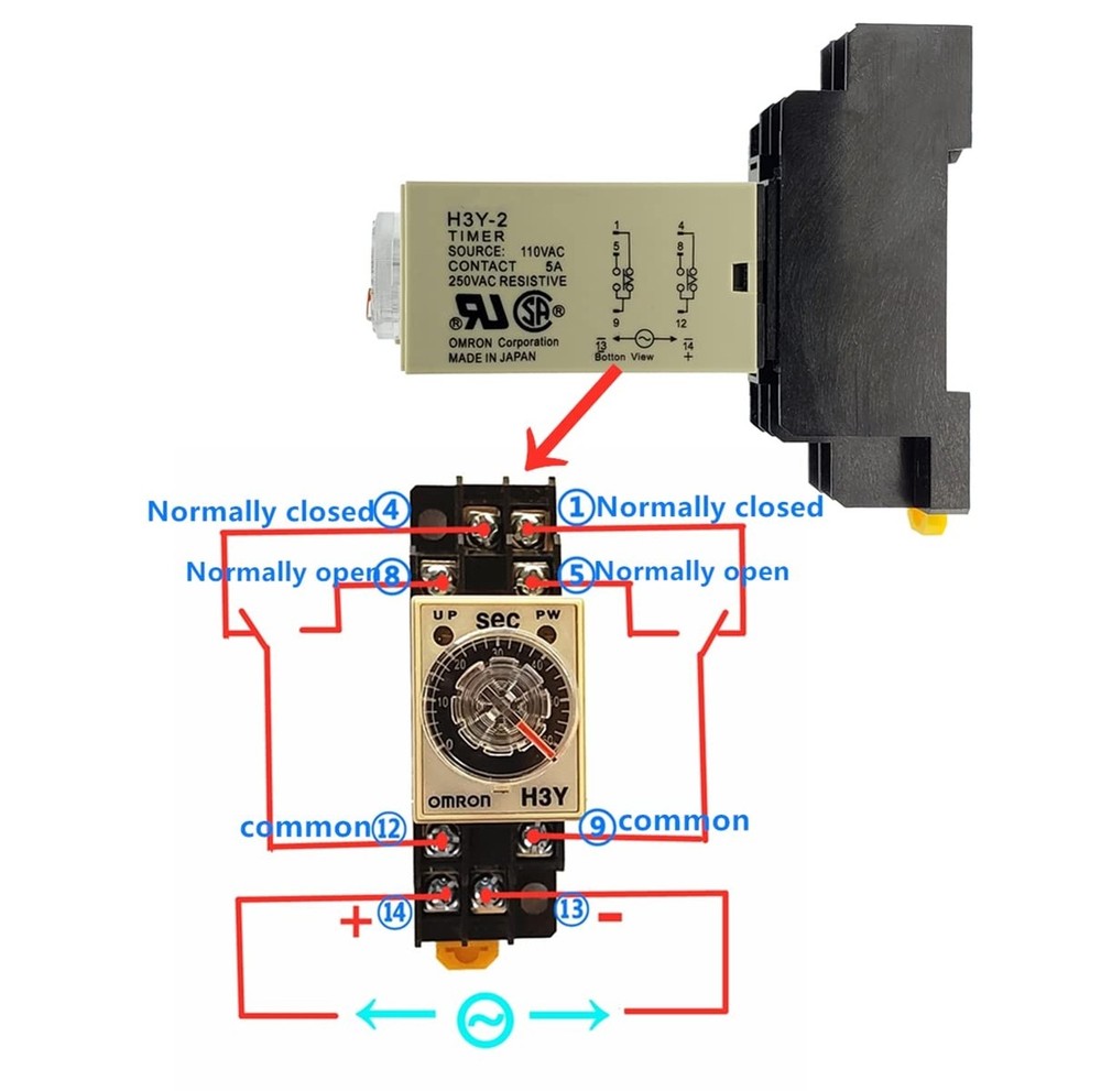 AC 110V Delay Timer Time Relay H3Y-2 0-60S Second & Base Socket DPDT (AC 110V)