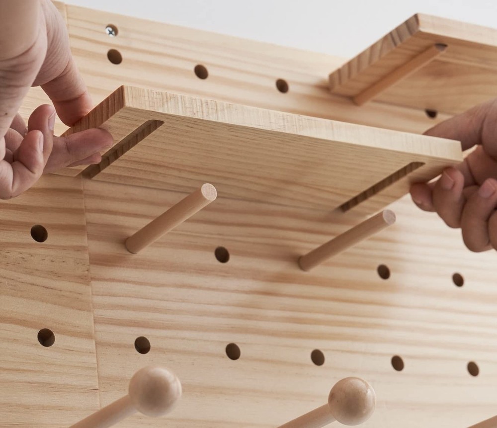 Wood Pegboard Combination Wall Organizer Kit, Wooden Display Pegboard Panel K...