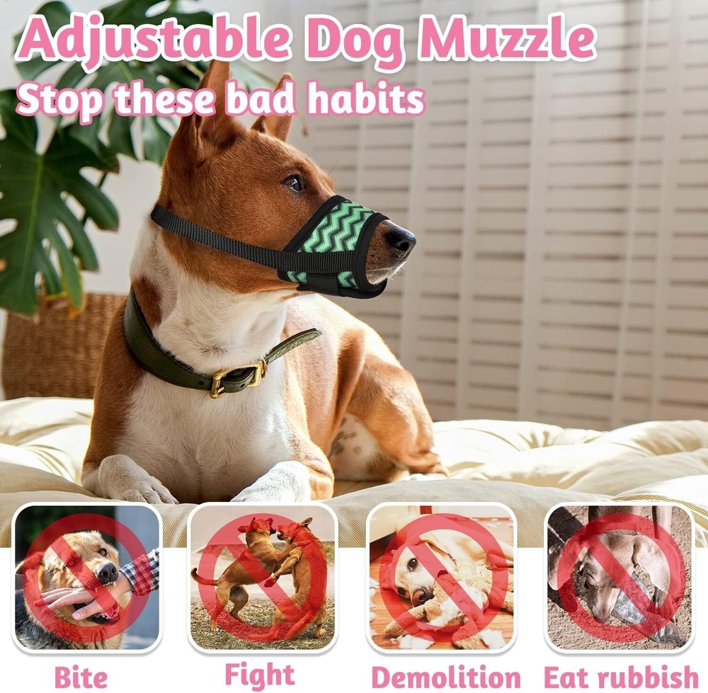 Starpetgo Soft 3D Mesh Dog Muzzle Adjustable Green Black Size 2XL