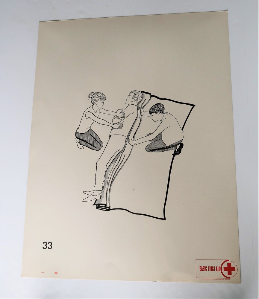 Vtg American National Red Cross Basic First Aid Drawing 2 Side Ephemera 1970 33