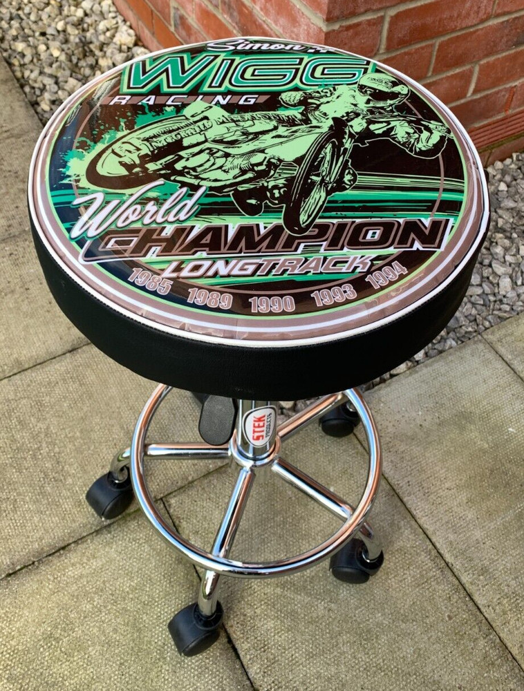 Simon Wigg grasstrack & speedway - rolling workshop / bar-stool with swivel seat