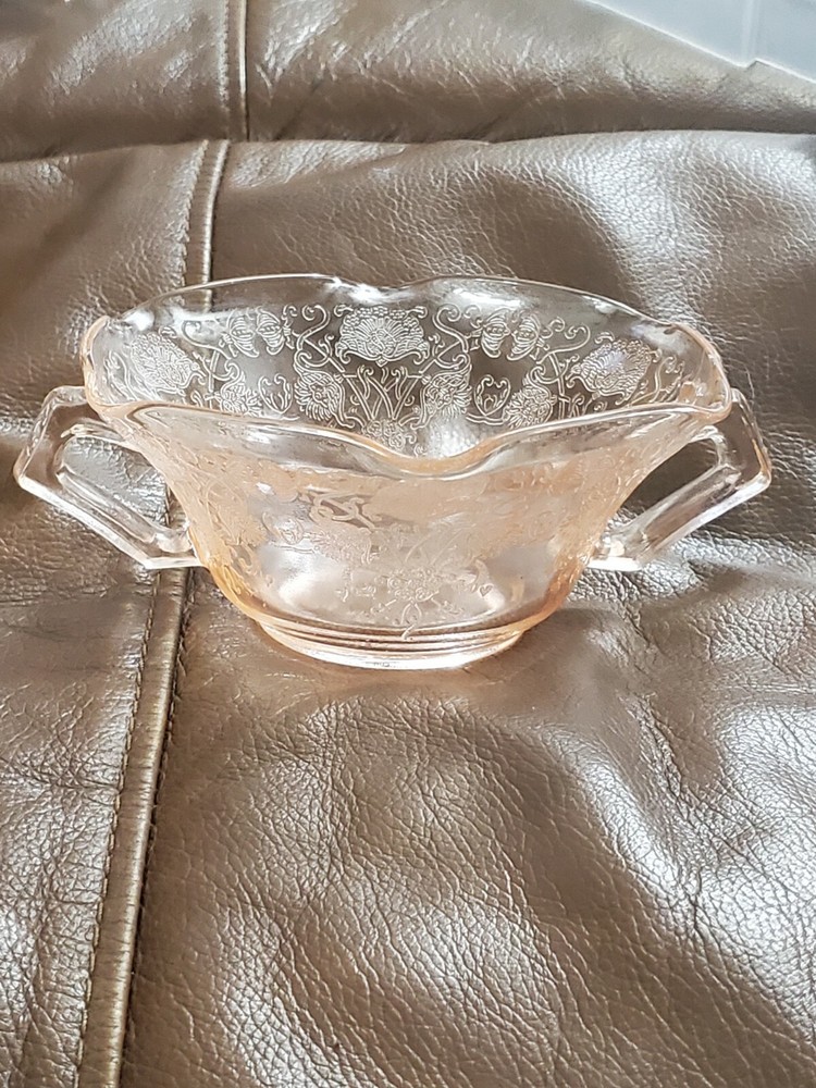 Pink Depression Glass Double Handle Cup Floral