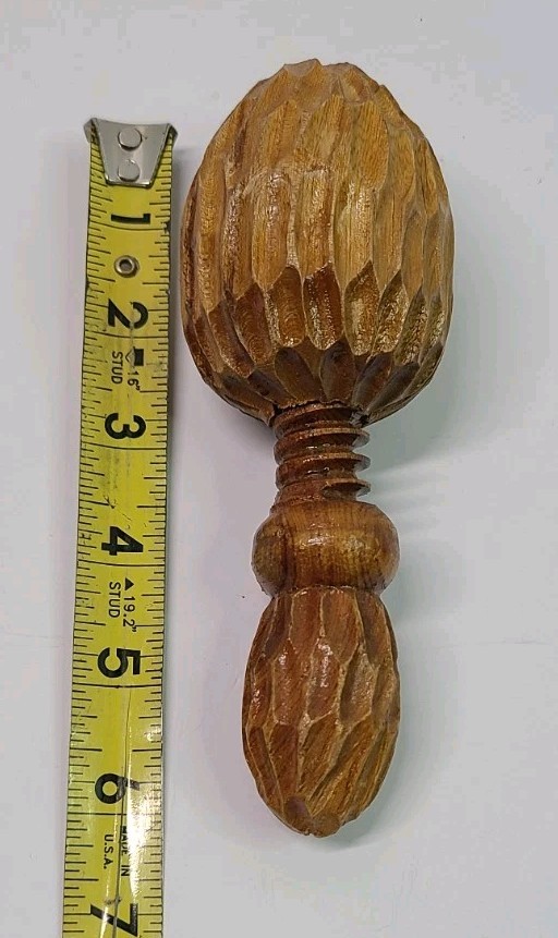 Vintage Carved Wooden Walnut Corkscrew-Style Nutcracker