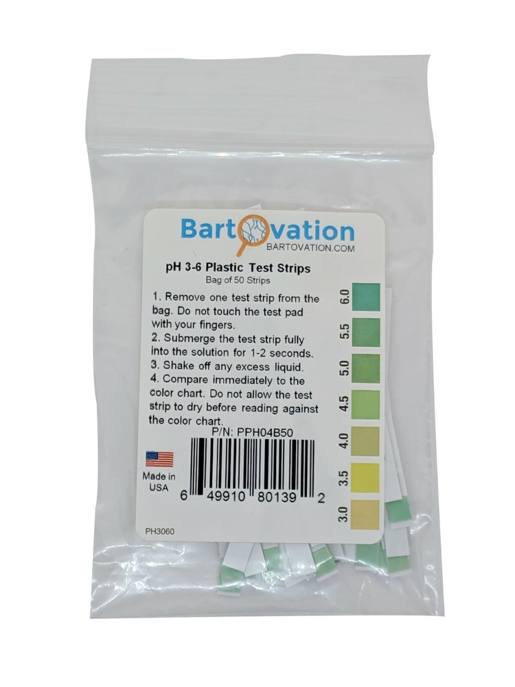 pH 3-6 Short Range Test Strips [Bag of 50 Strips] for testing Sushi Rice, Salsa