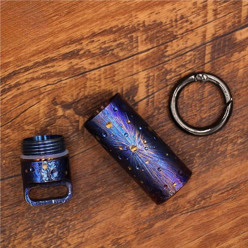 Handmade Pure Titanium Waterproof Keychain Pill Holder Case Container EDC Gift