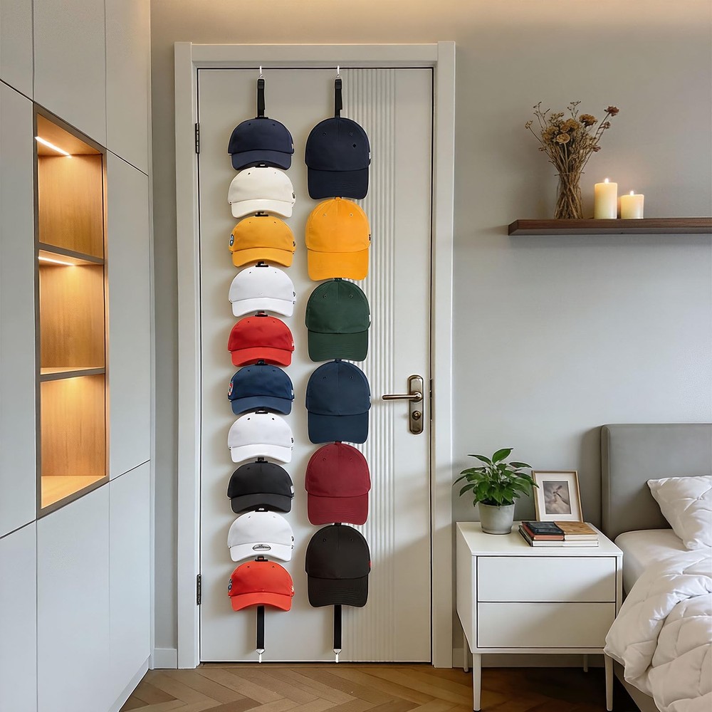 2Pack Hat Organizer for Baseball Caps, Hat Rack for Wall with Display Hooks -...
