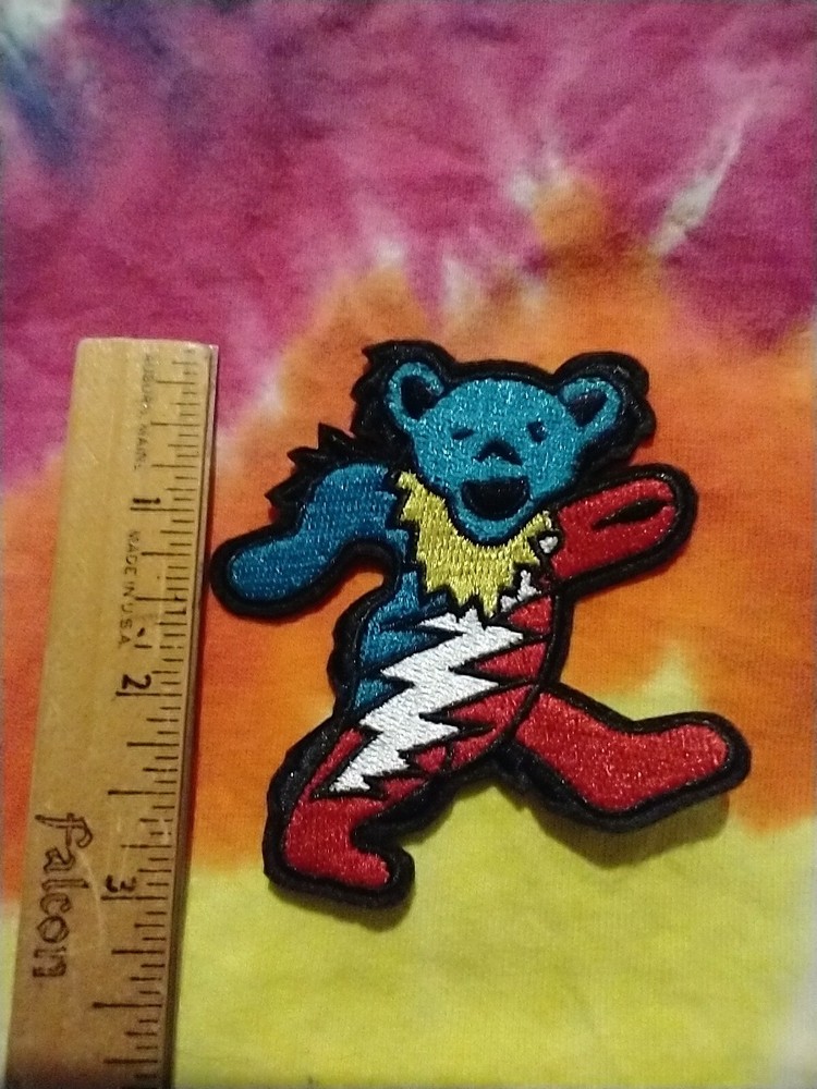 Grateful Dead Dancing Bear Lightning Bolt 3 x 2.5 Inch Iron On Patch
