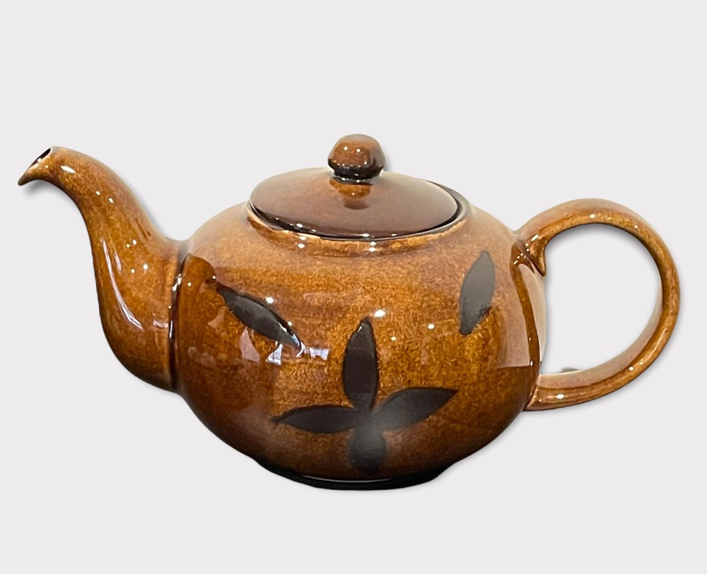 Vintage Ceramic Teapot Brown with Flower Design