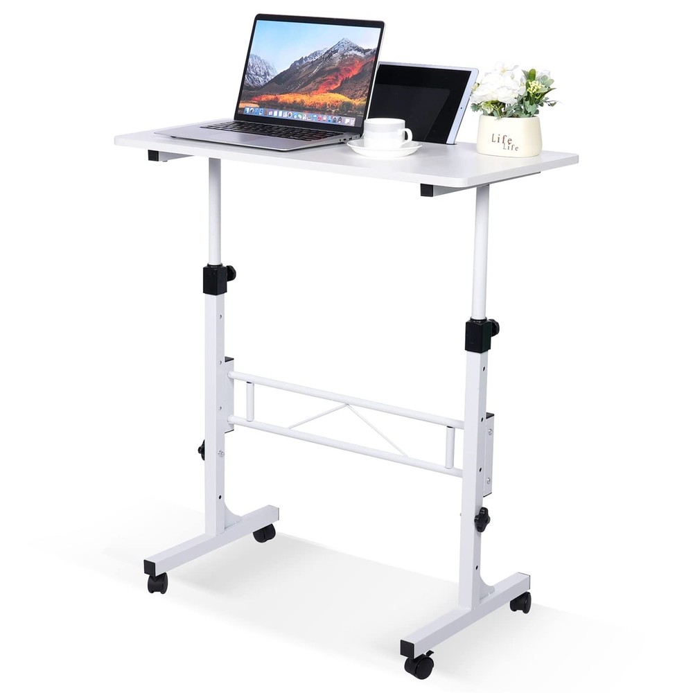 Standing Desk Adjustable Height Mobile Up with Wheels Small Computer Rolling