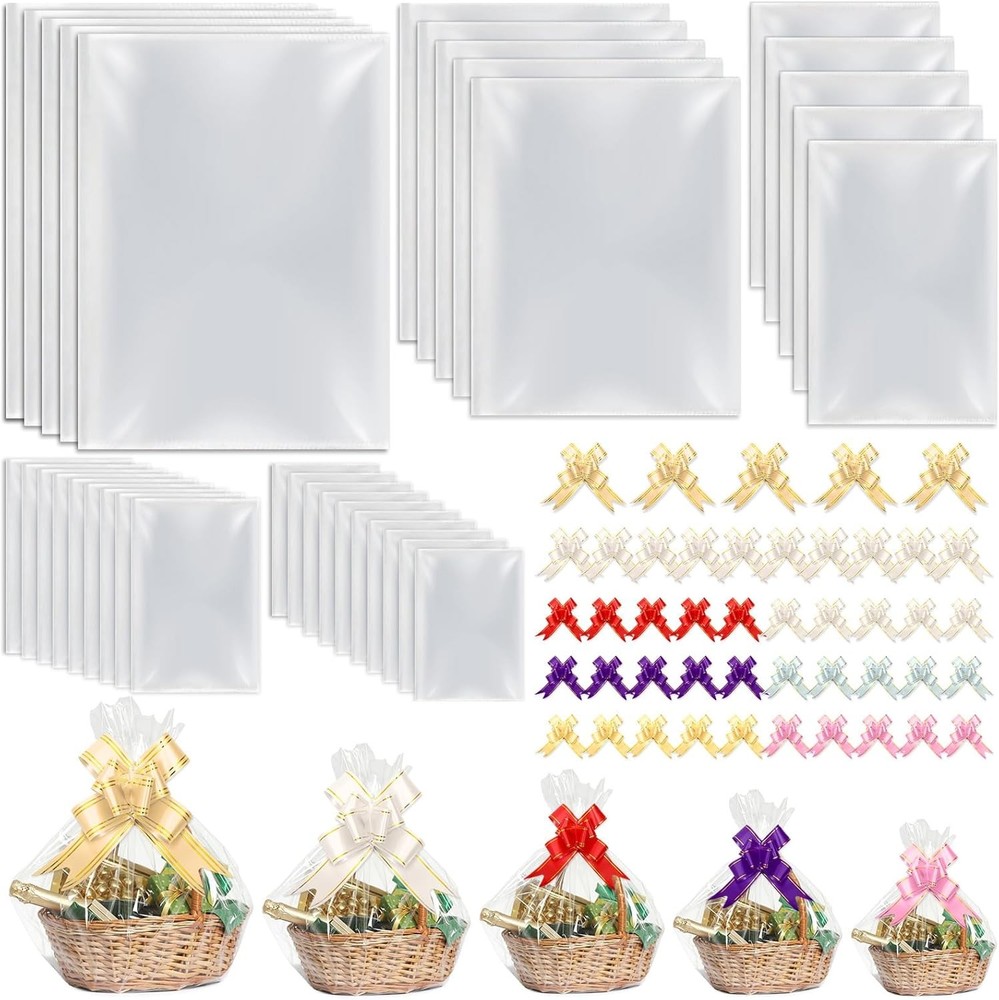 Cellophane Bags 5 Sizes Cellophane Wrap for  Baskets with Pull