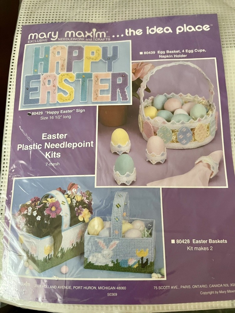 Mary Maxim Easter Plastic Needlepoint Kit Happy Easter Sign New In Package