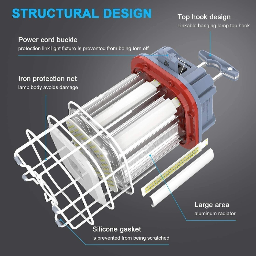80W LED Temporary Work Light Industrial Construction Workshop Hanging Lamp 5000K