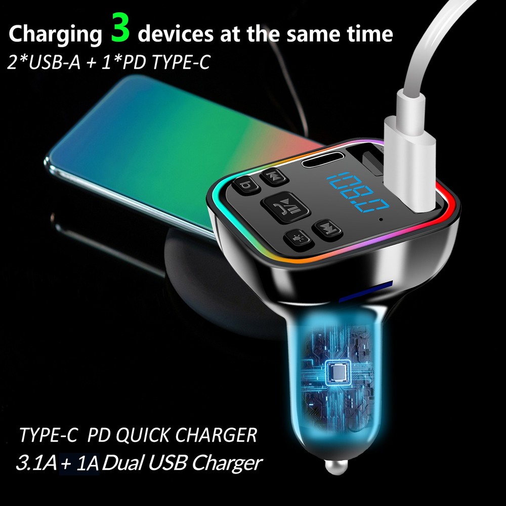 2PCS Car Handsfree FM Transmitter Adapter Wireless Bluetooth Receiver MP3 Player