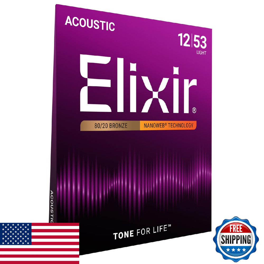 Elixir Acoustic Guitar Strings NANOWEB 80/20 Bronze Light (.012-.053)