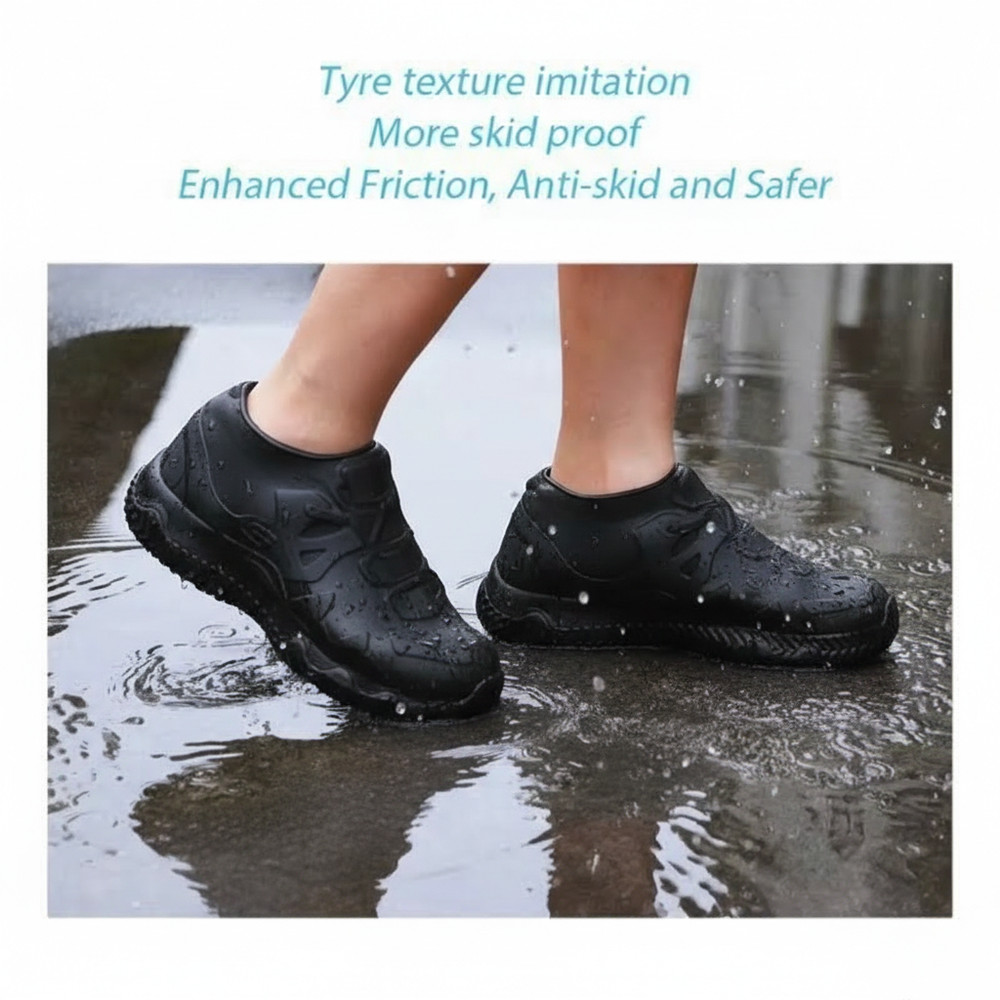 2PCS Waterproof Silicone Shoe Covers Reusable Non-Slip Rain Boot Protector Black