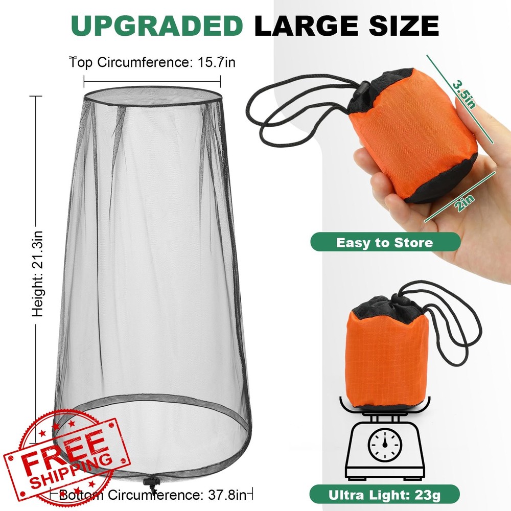 Pmxary 2pk Mosquito Head Net Bug Hat Drawstring Black Outdoor Essential