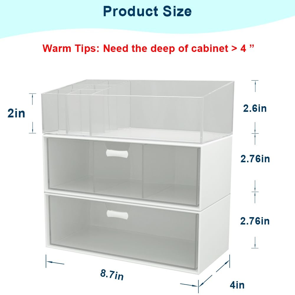 3 Pack Medicine Cabinet Organizer, Plastic Stackable Storage with 2 Drawers, ...