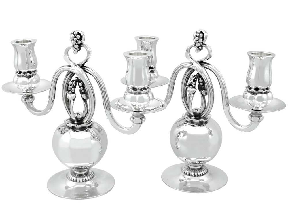 Antique Danish Sterling Silver Two Light Candelabra by Georg Jensen