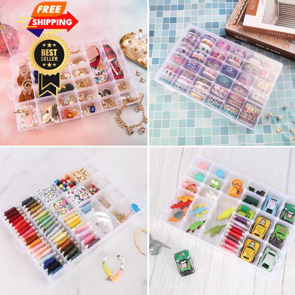 OUTUXED 2 Pack 36 Grids Clear Plastic Bead Organizer Box, 2PCS, 2