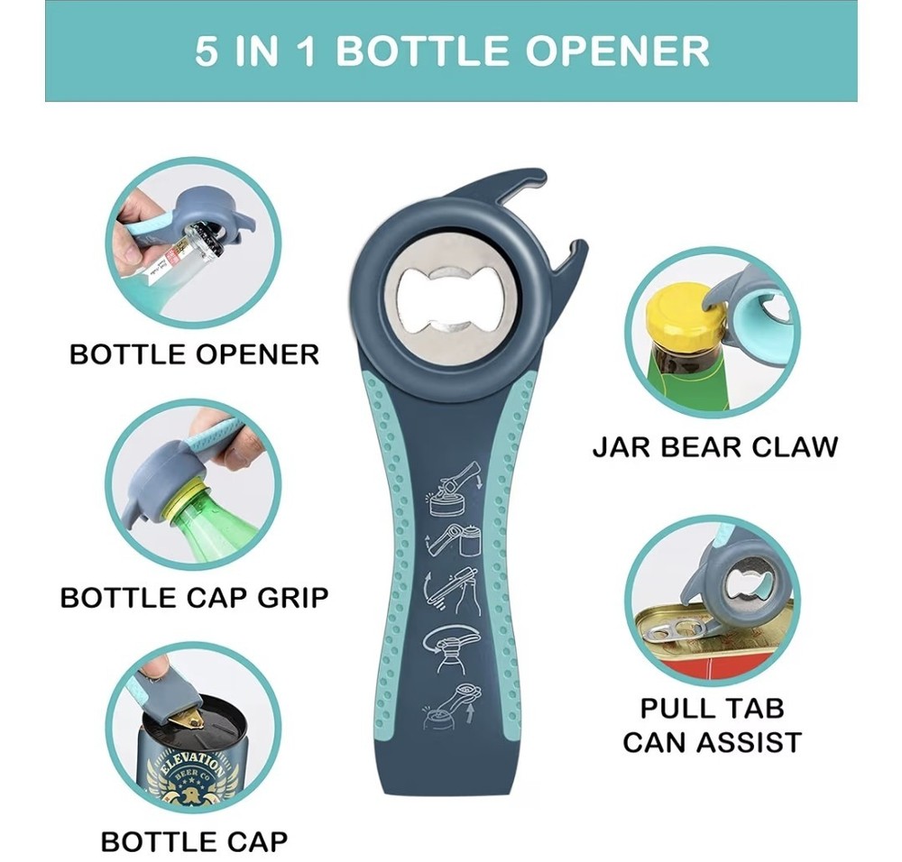 Jar Opener for Weak Hands, Seniors with Arthritis, 5 in 1 Multi Function Bottle
