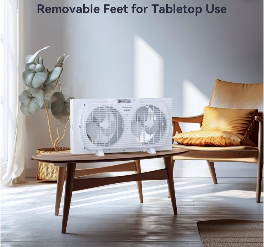 Shinic 9" and 3 Speed Double Window Fan with Extractable Insect Screen