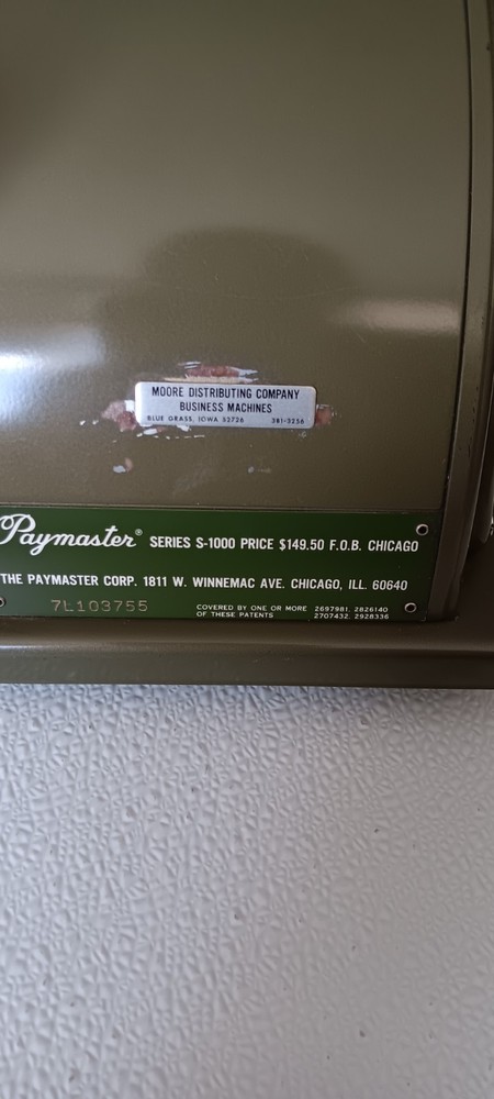 Paymaster Vintage Check Writing Machine Series S-1000