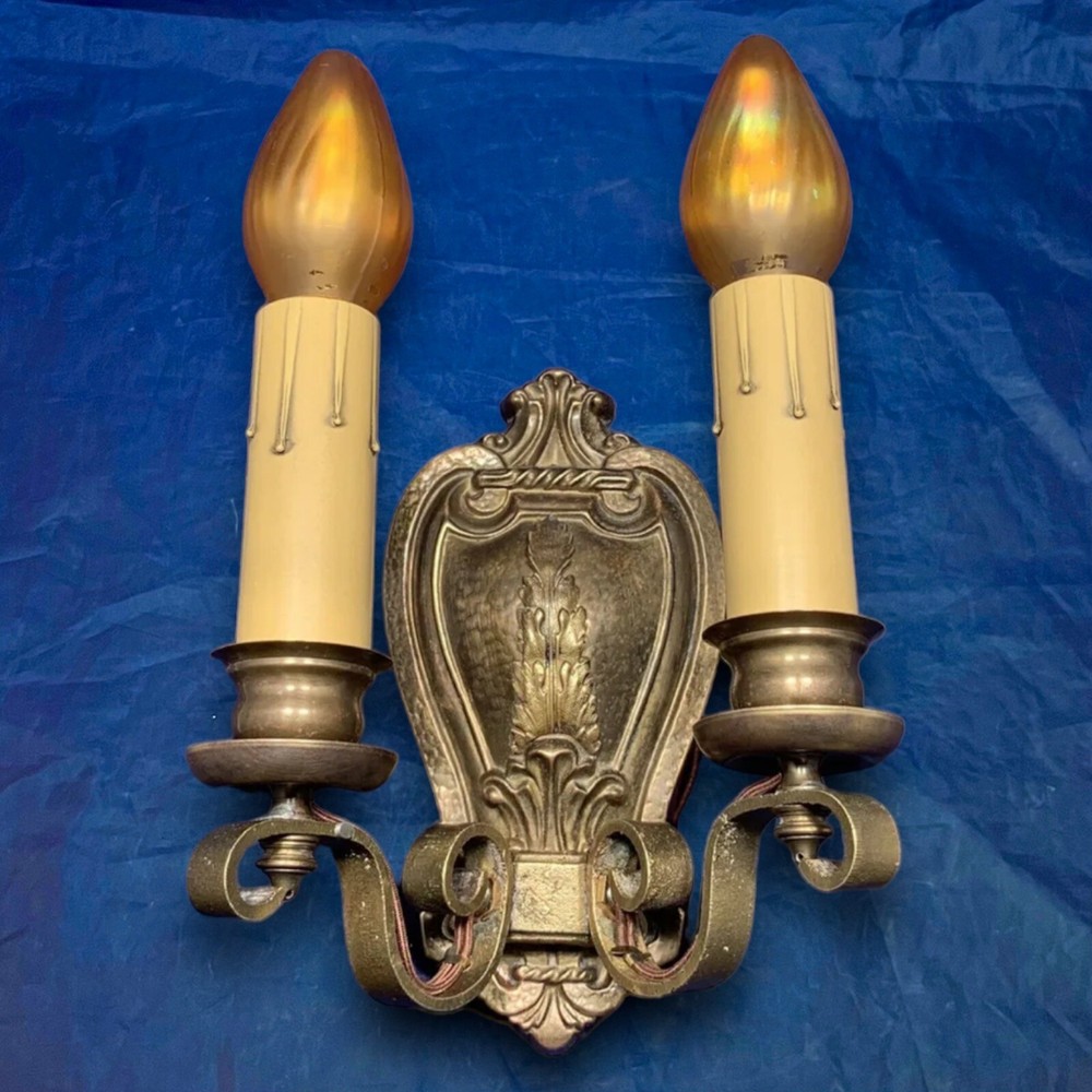 Single Antique Brass Sconce Rewired Light 85A