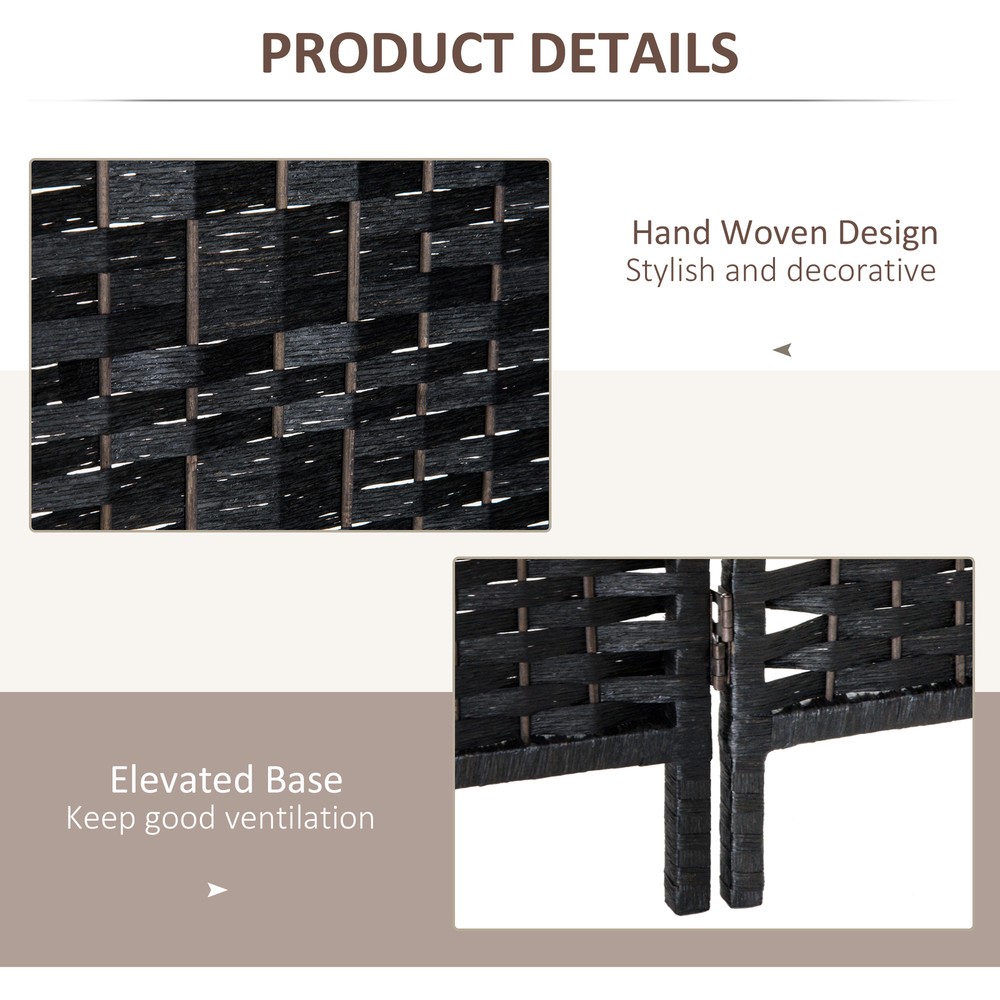 6 Panel Folding Room Divider w/Wood Frame, 6' Tall Wicker Weave Wall Partition