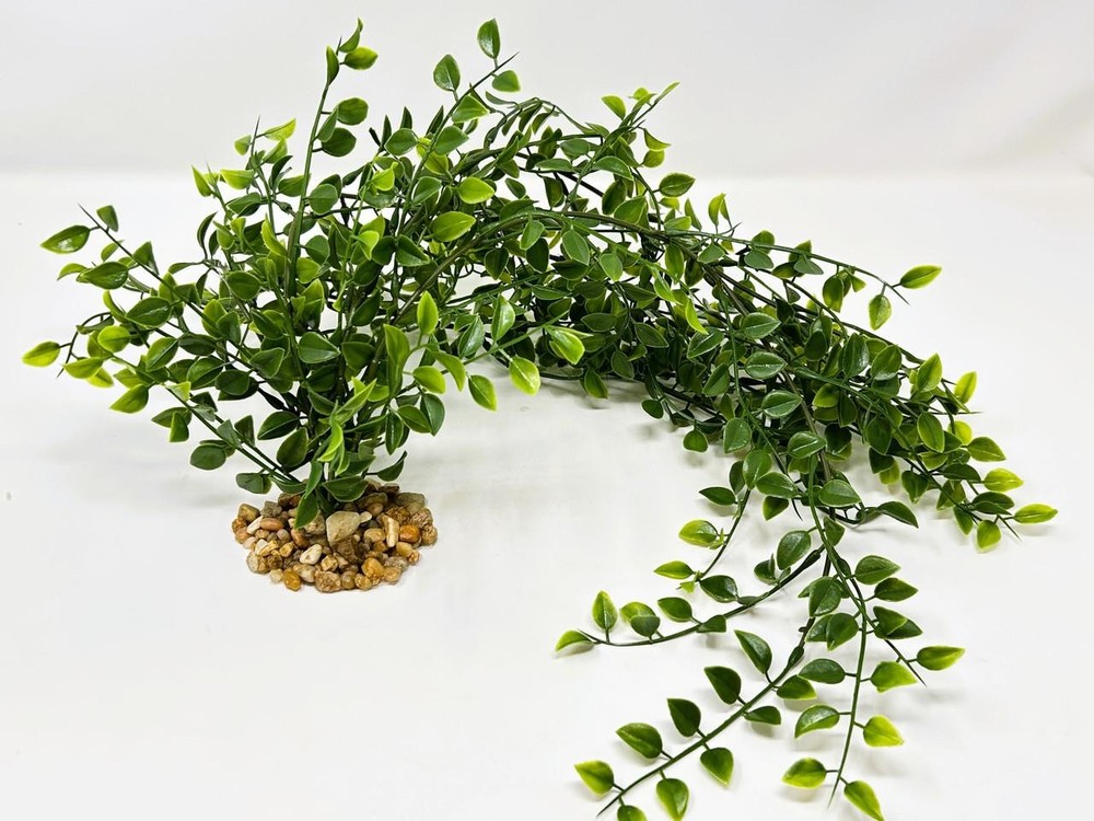 21" Large THICK PEA LEAF 4-stem Soft Flowing Plastic Plant, Stone Base, Lower Fo
