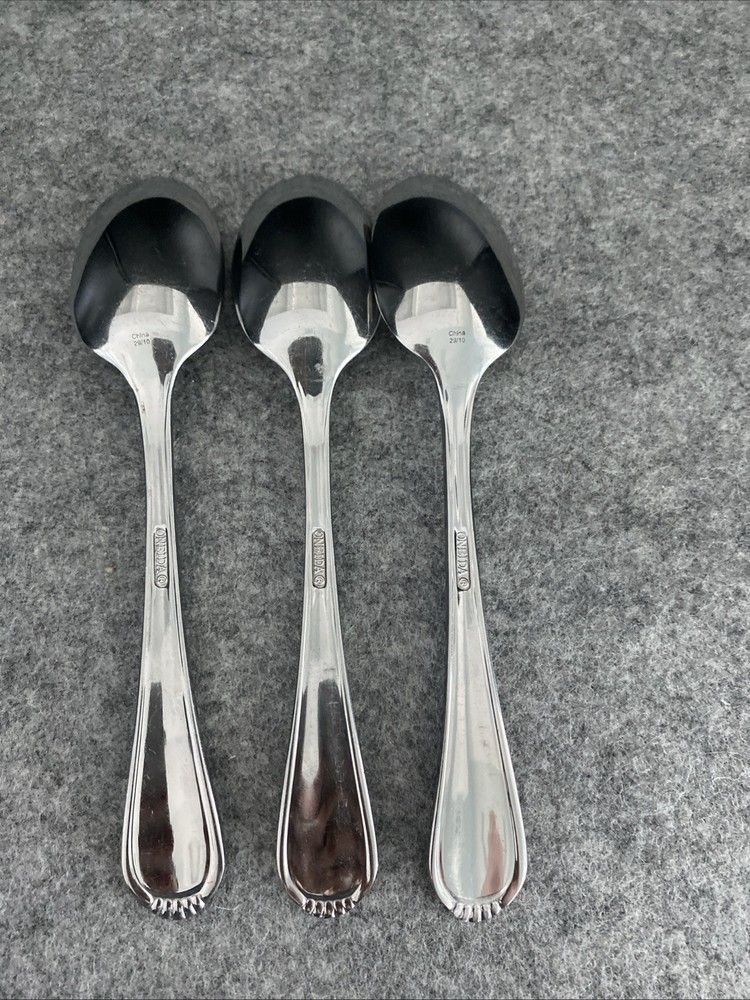 3 Oneida Stainless Countess Glossy Beaded Place Oval Soup Spoons Flatware