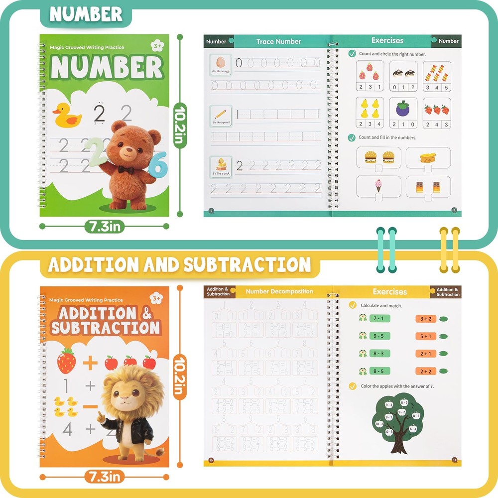 Magic Grooved Writing Practice Books, Reusable 3D Grooved Handwriting Practice f