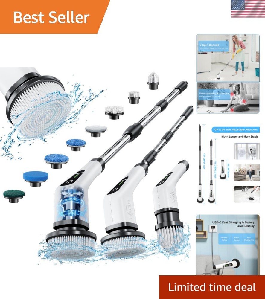 Electric Spin Scrubber, Cordless Cleaning Brush with 8 Replaceable Brush Head...