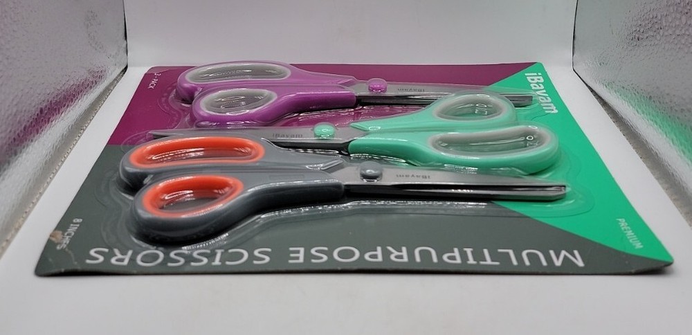 Scissors iBayam 8" Multipurpose Scissors Bulk 3-Pack Ultra Sharp Blade Shears